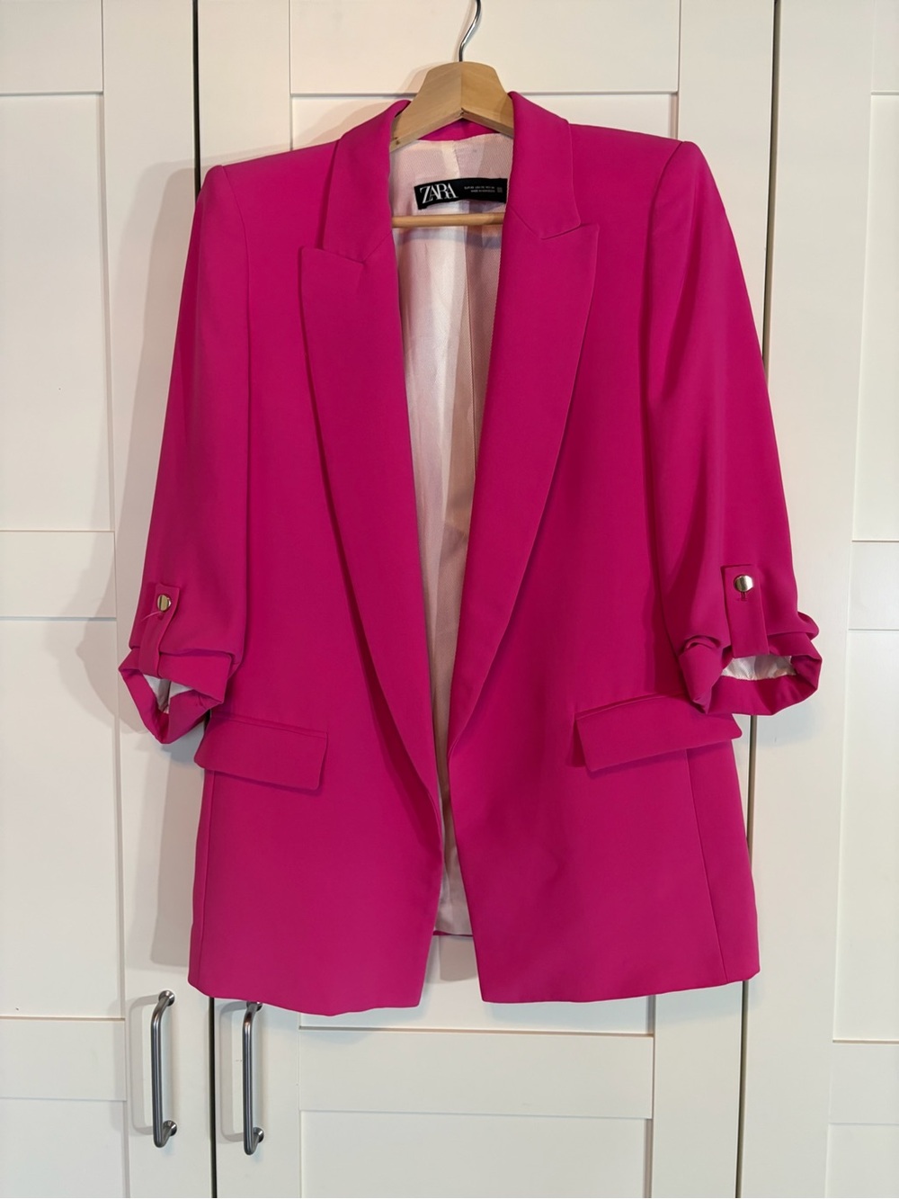 Zara Hot Pink Roll-Sleeve Tailored Blazer W